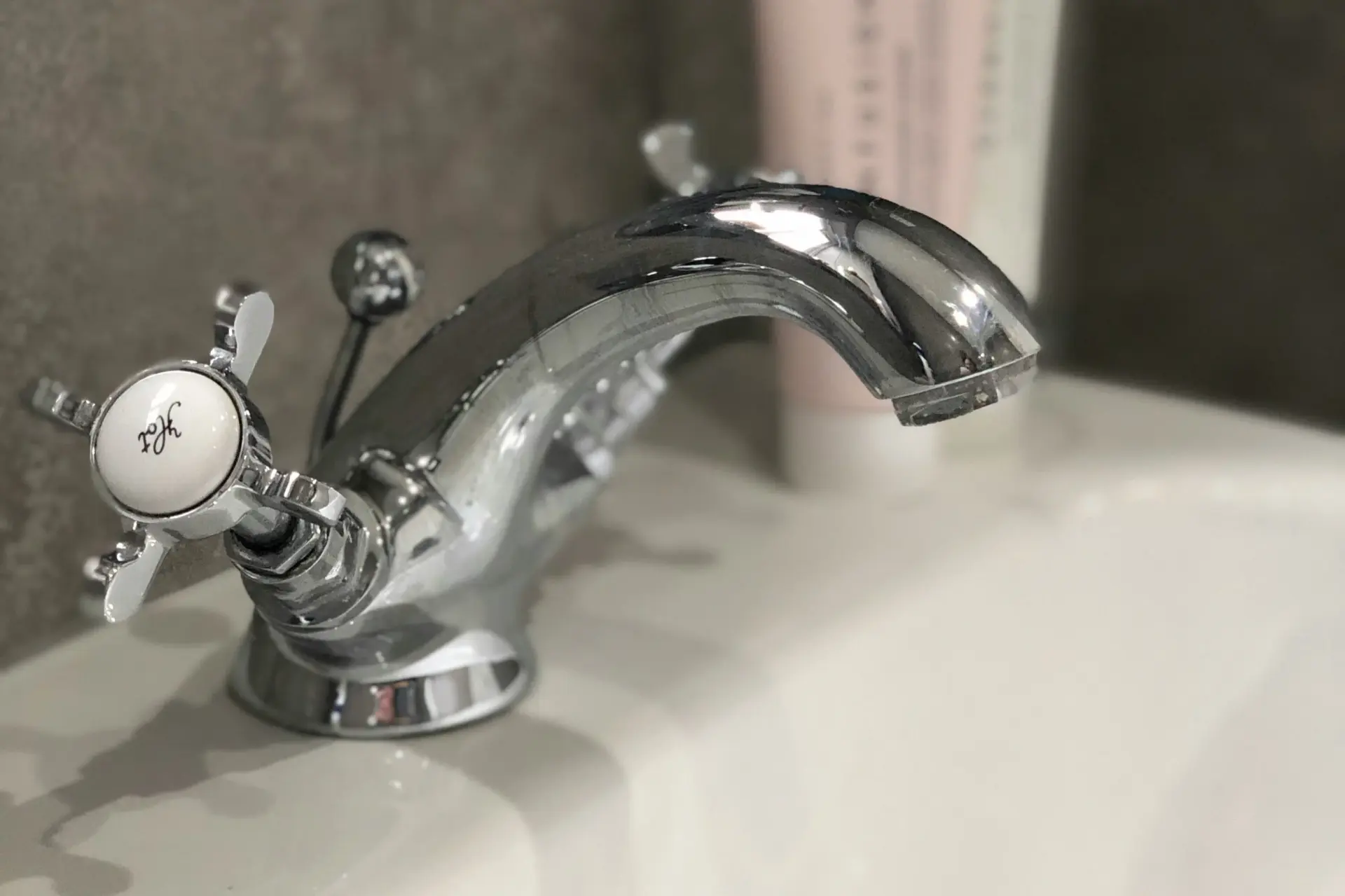 Hot water tap on a bathroom basin