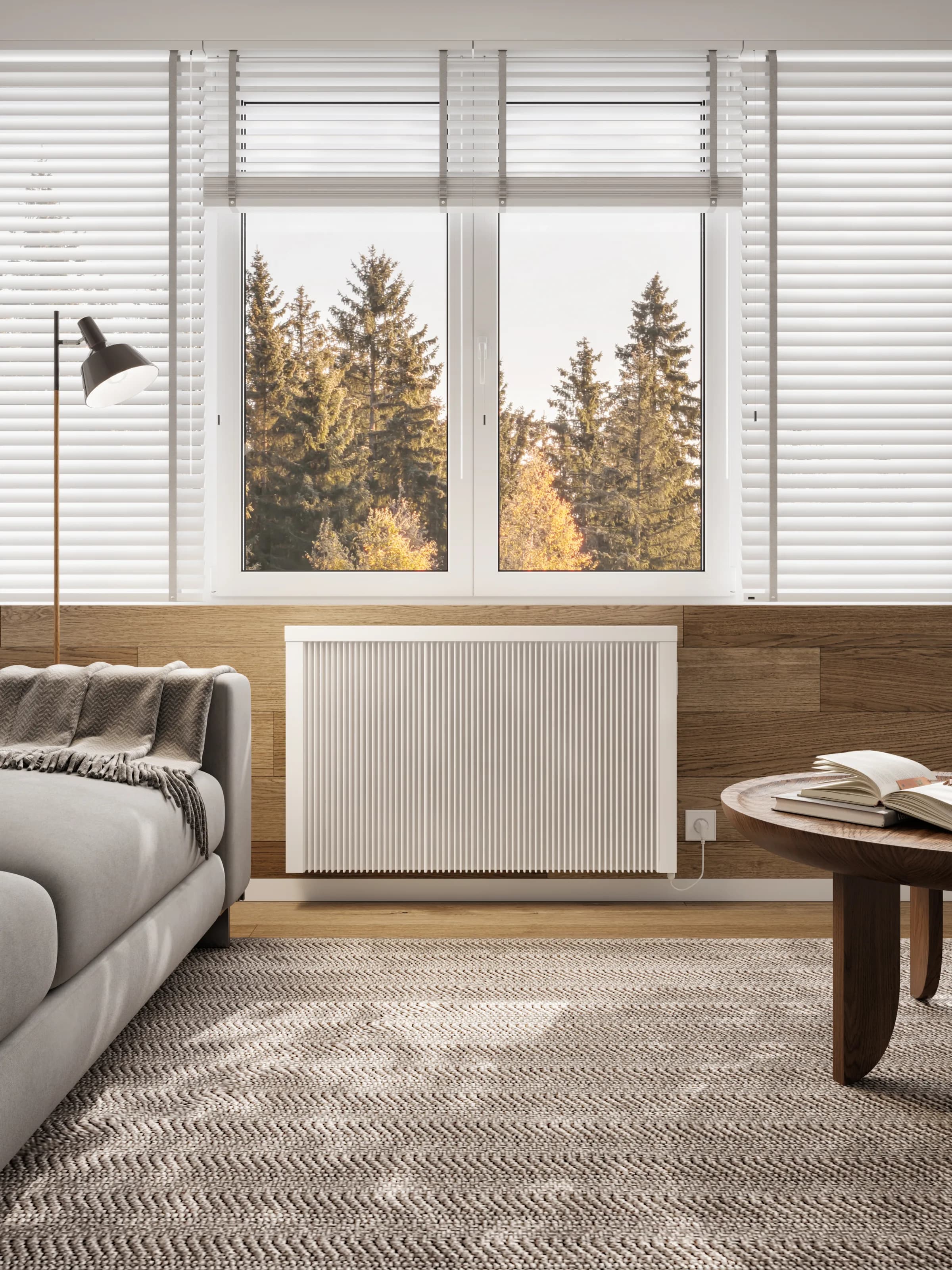 Living-area install showing the radTherm® finish