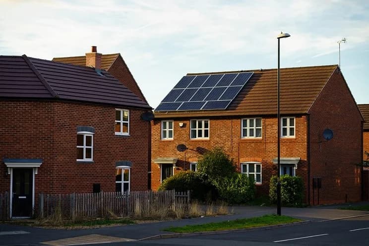 Rooftop solar panels above a UK home