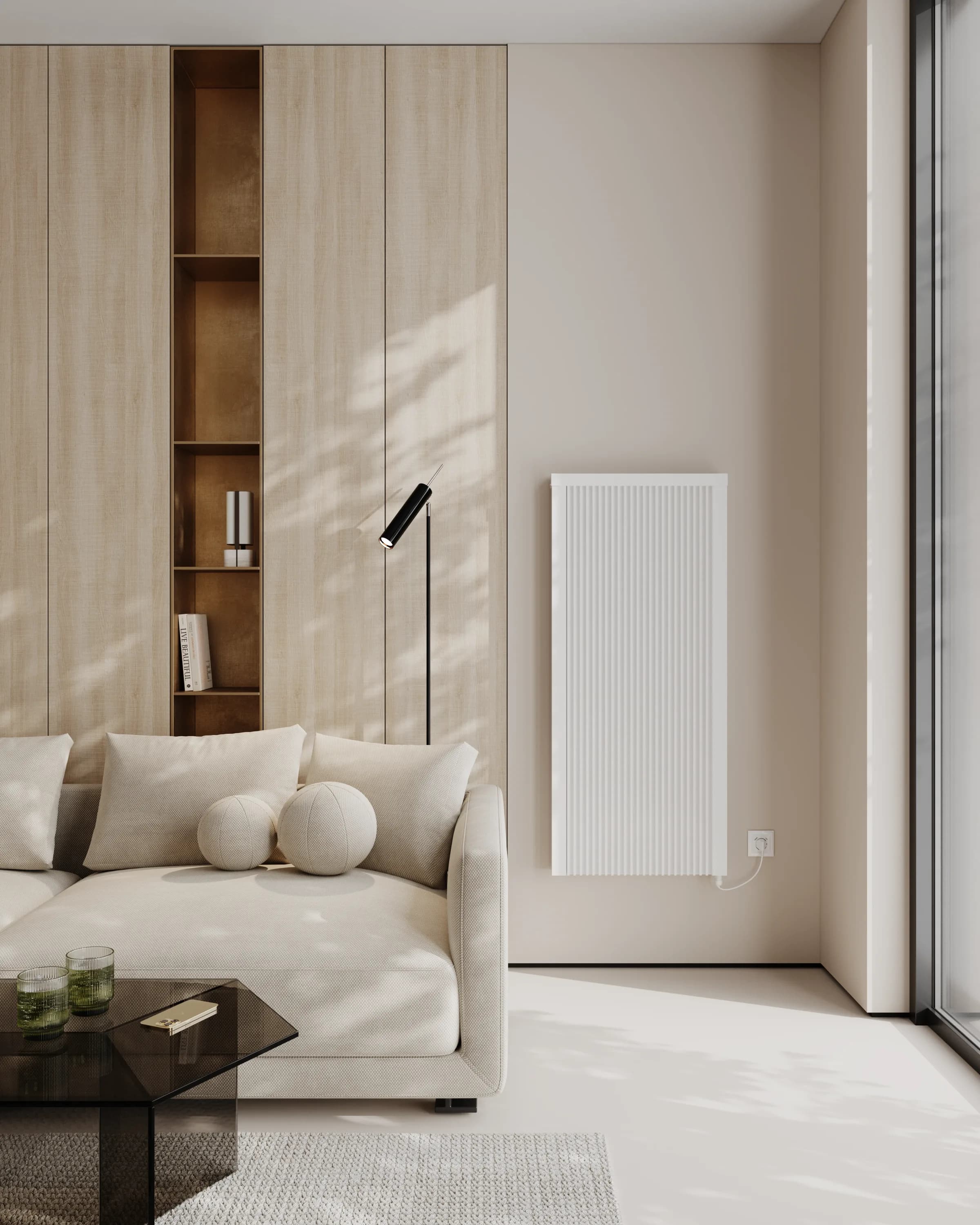 radTherm® horizontal radiator installed in a warm living room