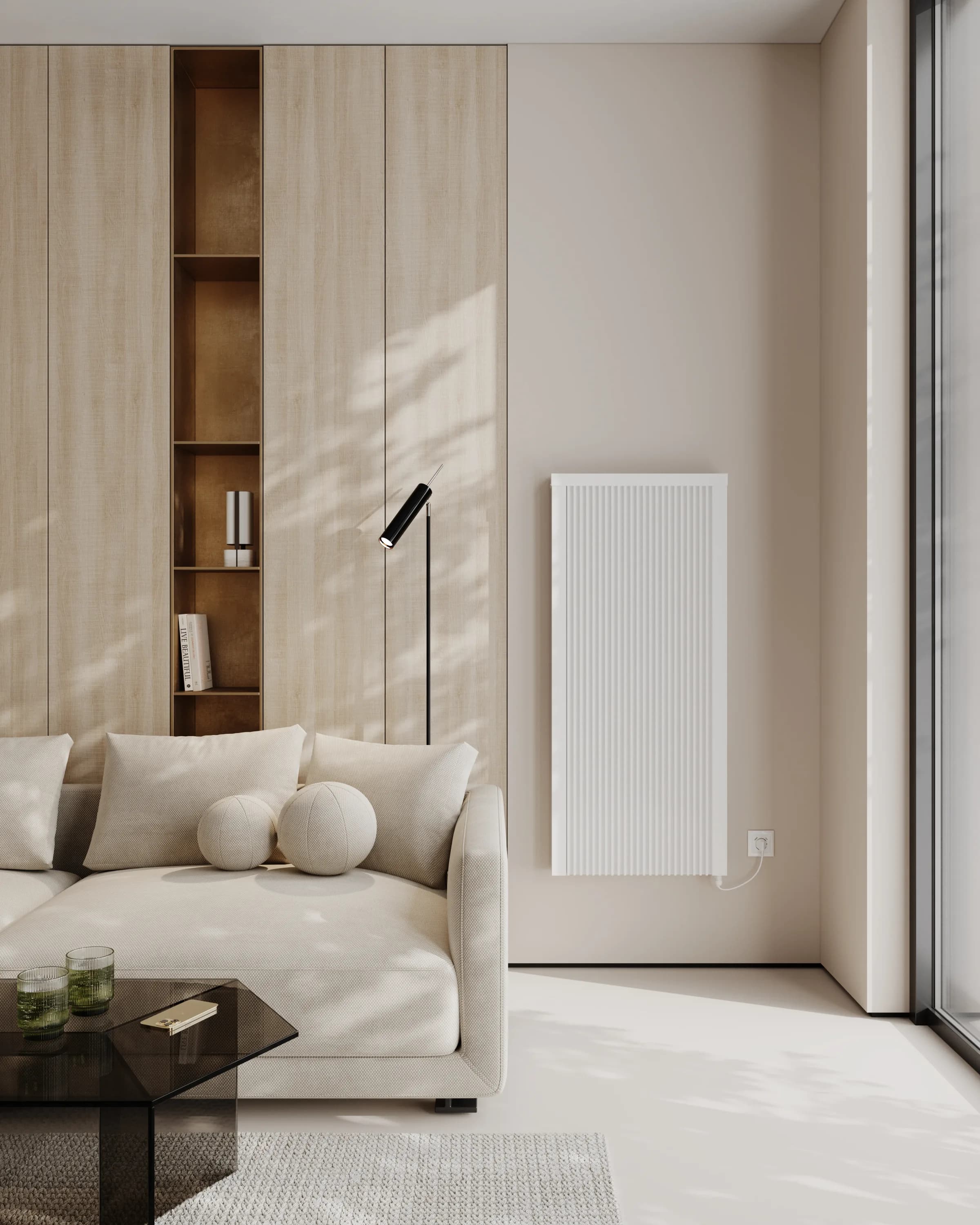 Slim radTherm® radiator replacing a bulky storage heater