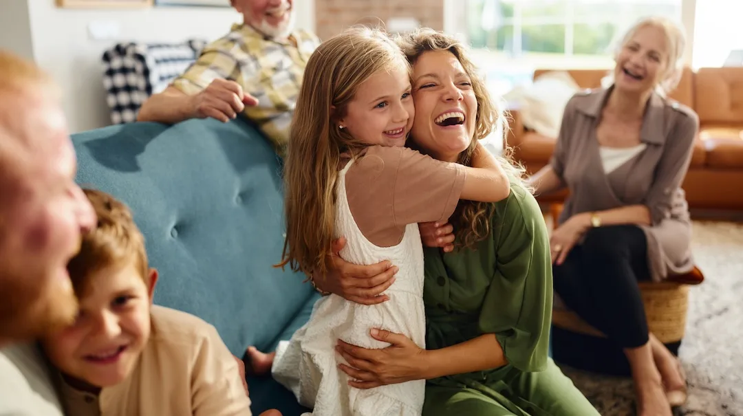 A family relaxing together in a warm home